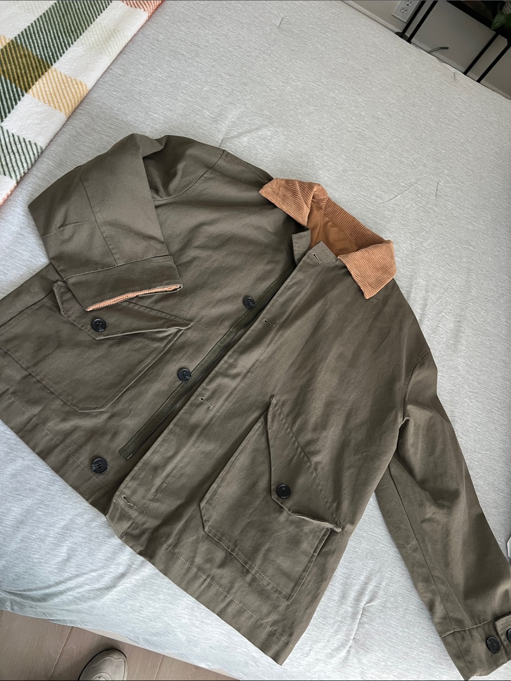 Amazon Olive Green Field Jacket with Tan Corduroy Collar